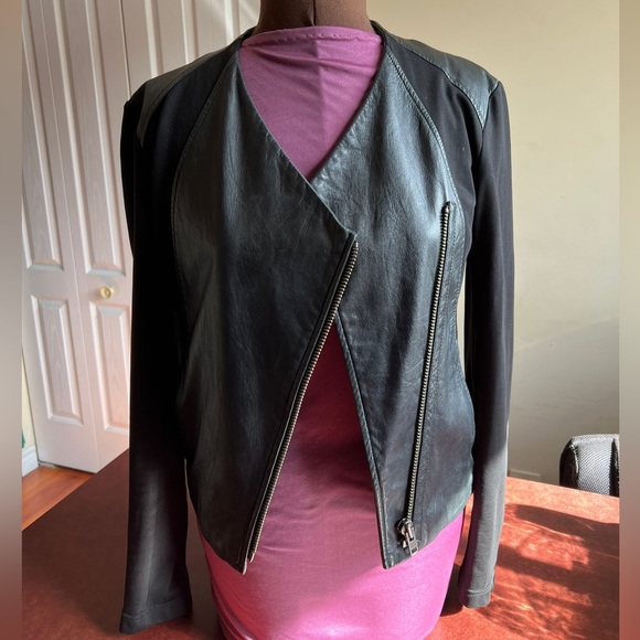 Helmet Lang Black Lamb Leather and Cotton Bomber Sz S Small - Picture 3 of 8